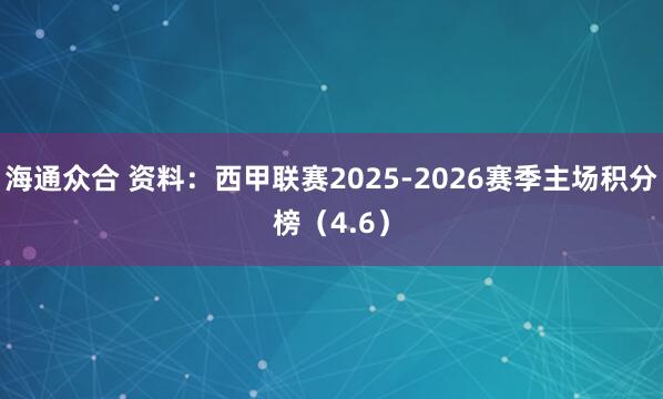 海通众合 资料：西甲联赛2025-2026赛季主场积分榜（4.6）